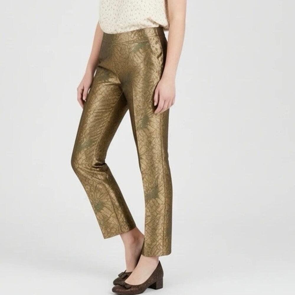 Elevenses Gold Metallic Jacquard Dress Pants Tapered Leg Size UK 8 US 4